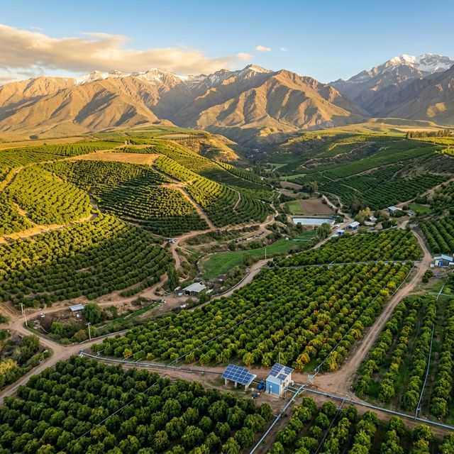 Huertos de paltos y cítricos en el valle central de Chile